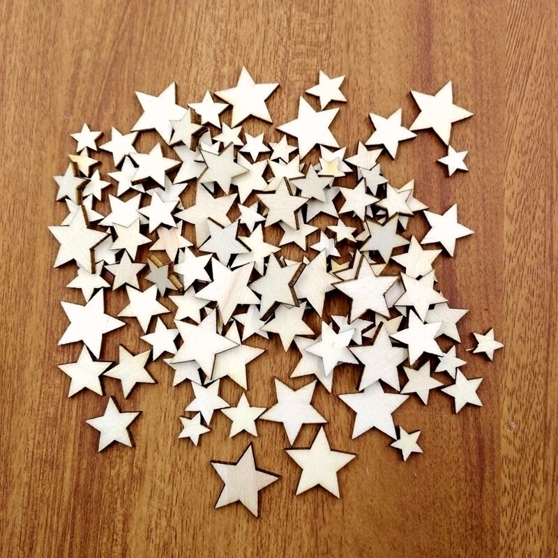 100Pcs Mix Size Romatic Style Wood Star Chipboard Fashion Wooden Home Decorations DIY Christmas Party Scrapbooking
