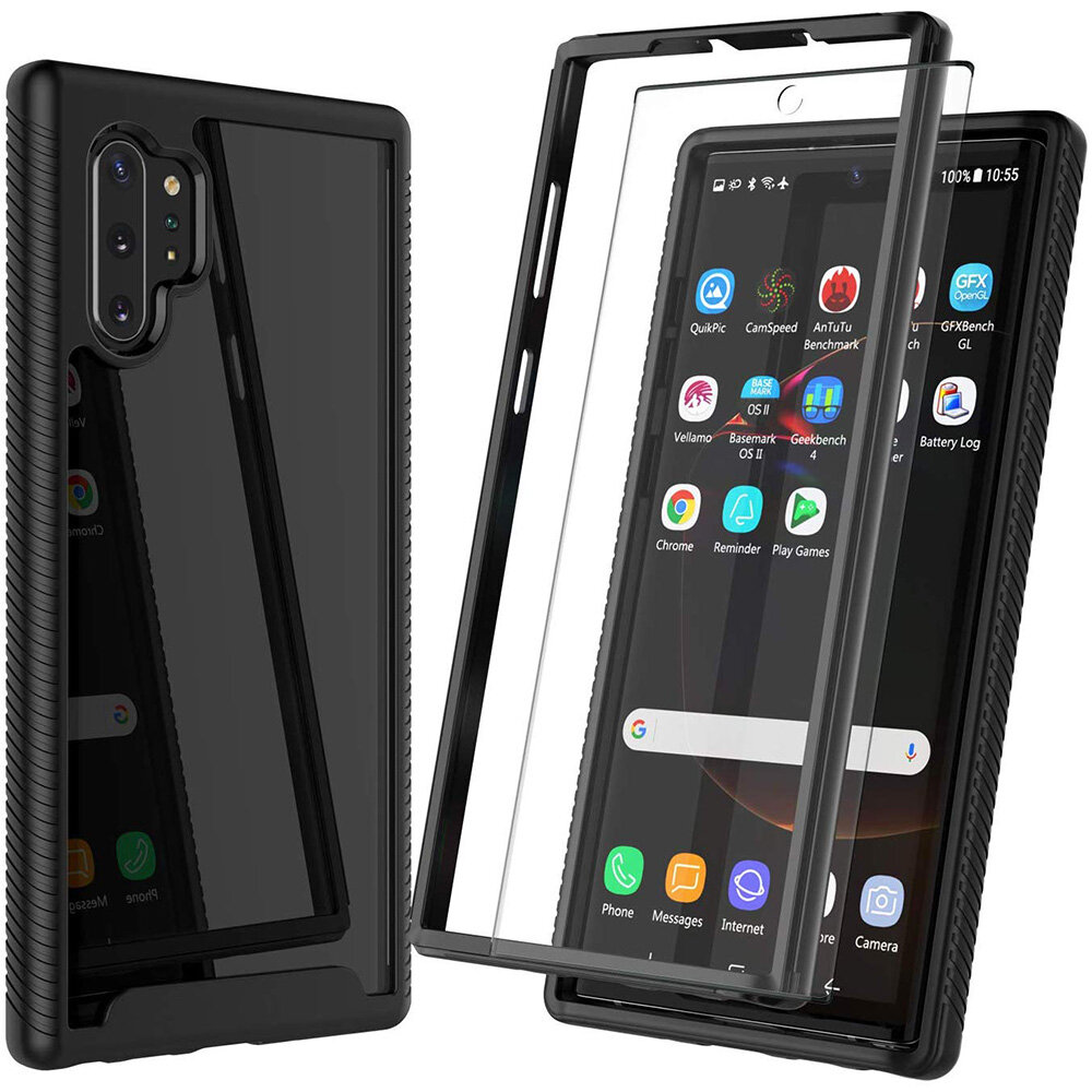 Samsung Note 10 Plus Case,Galaxy Note 10 Case [Tempered Glass Screen Protector] Hybrid Transparent Clear Back TPU Bumper Armor Rugged Shockproof Case for Samsung Galaxy Note 10+/Note10