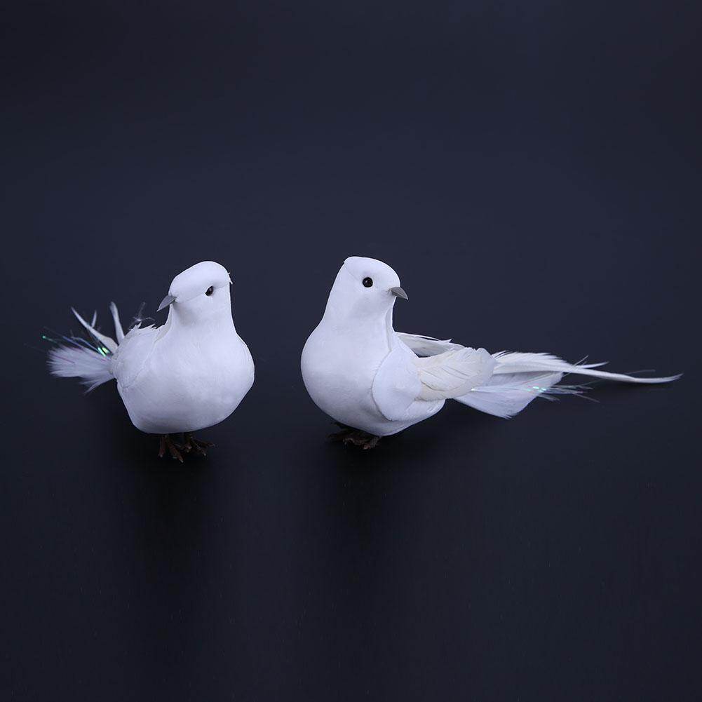 2pcs White Feather Artificial Foam Doves Lover Peace Doves Bird Home Decor