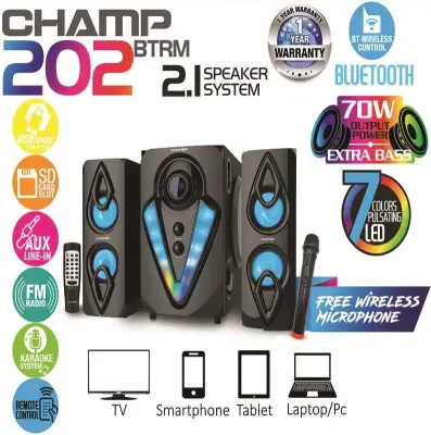 Vinnfier Champ 202 BTRM Bluetooth Multimedia 2.1 Speaker with Karaoke System, Bluetooth, FM Radio, USB ,SD Card Slot ,Remote Control and Wireless Mic
