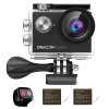 Dragon TOUCH 4 K EIS กล้องแอคชั่นแคมเมรา 16MP Vision 4 สนับสนุนไมโครโฟนภายนอกกล้องใต้น้ำไวไฟควบคุมระยะไกลกล้องเพื่อการกีฬา 2 ก้อนและอุปกรณ์เสริมที่ติดตั้งชุดโดย Dragon TOUCH