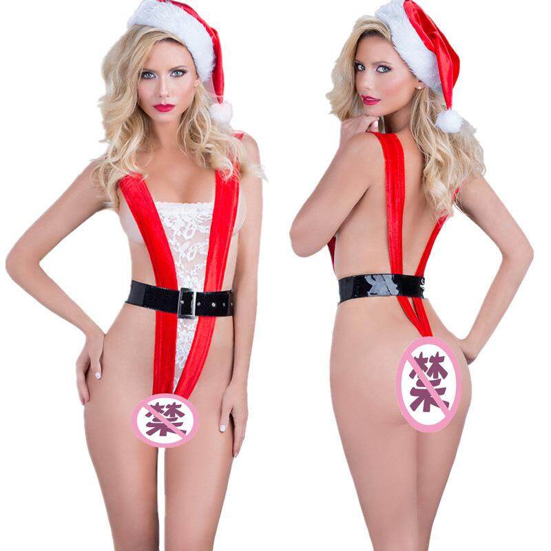 Hot sexy sexy red one-piece hat Christmas costume set