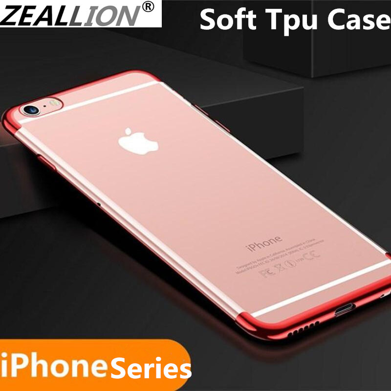 Zeallion For [Apple iPhone 6 6s 7 8 Plus X XR XS 11 12 Pro Max] Plating Transparent Ultra Slim Soft TPU Clear Back Case Cover
