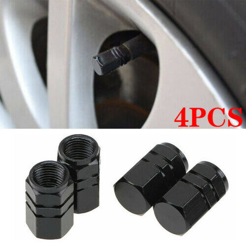 [BHKASDI] 4 Pcs Black Car Truck Bike Aluminum Wheel Rims Stem Air Valve Caps Tyre Cover