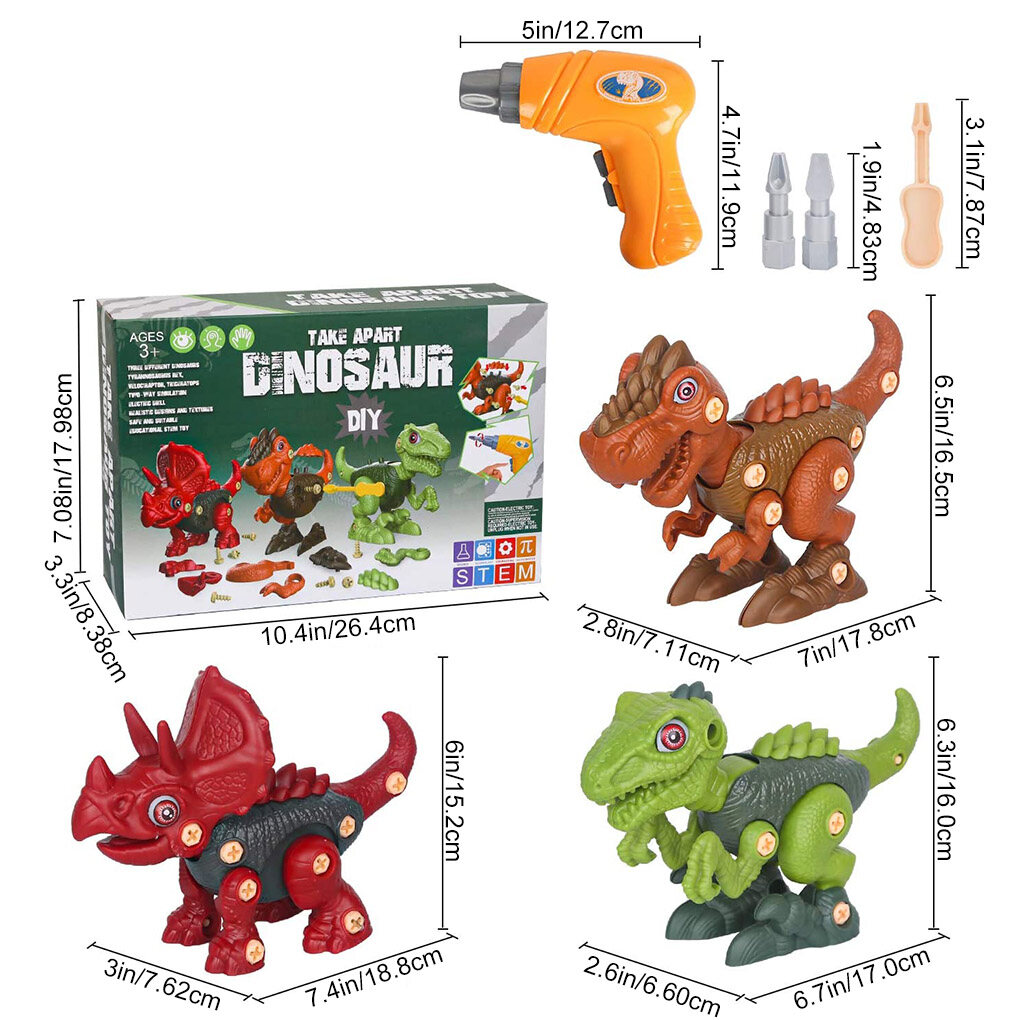 3Pcs DIY Assembling Animal Toys Kids Disassembling Play Kit with Plastic Electric Drill