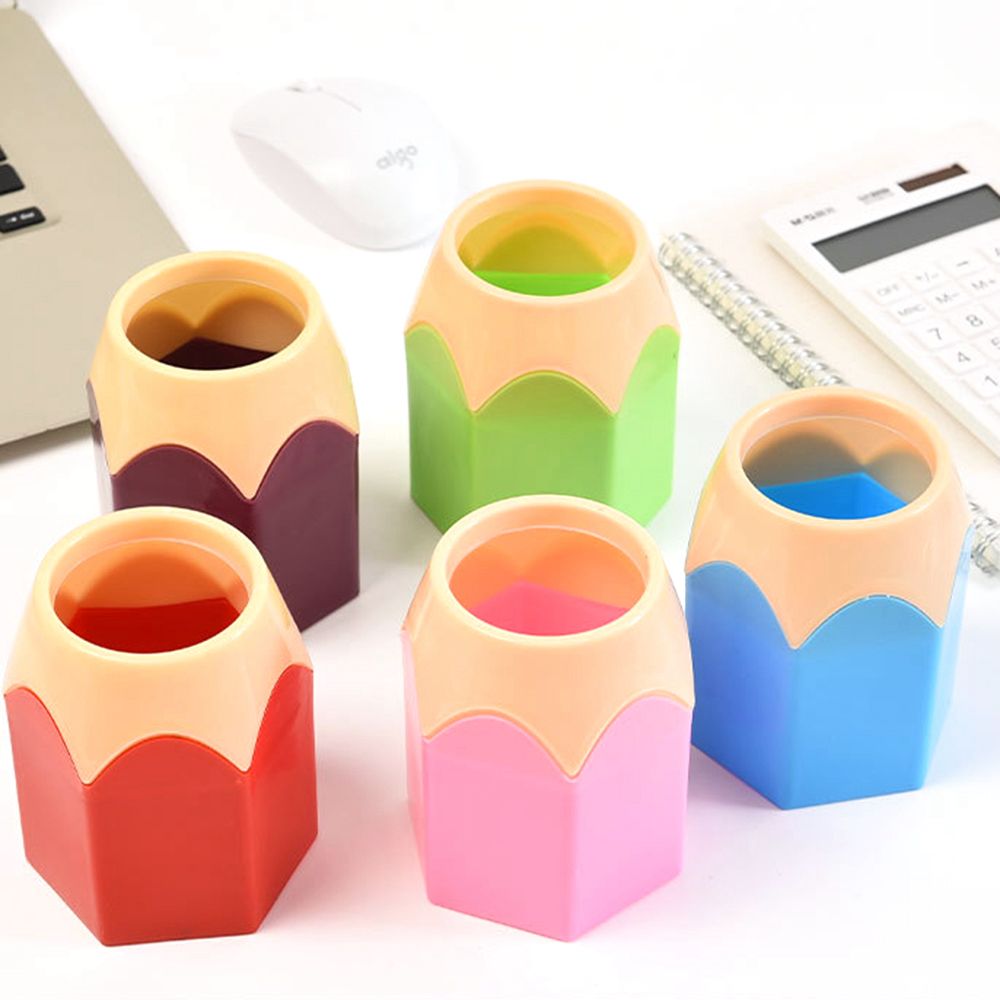 MMLUCK Colorful Desktop Decoration Storage Box Pencil Shaped Stationery Organizer Display Container Pen Cup Holder Makeup Brush Pot