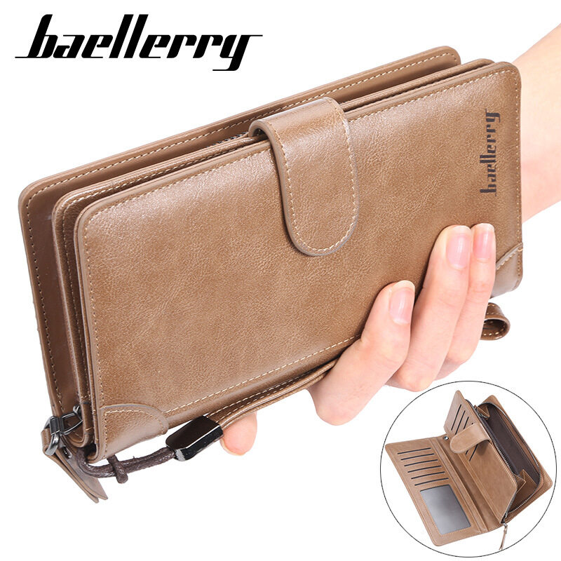 Baellerry men's wallet retro cowhide leather business clutch bag large capacity buckle zipper phone bag business card holder exquisite workmanship 2021 new gift