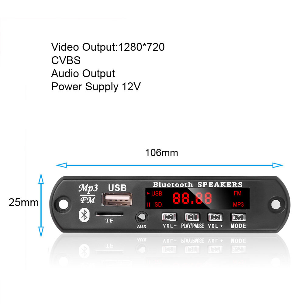 KEBIDU Bo Mạch Giải Mã Bluetooth 5.0 DC 12V Máy Phát Âm Thanh MP3 WMA Không Dây Hỗ Trợ Ghi Âm FM TF Radio Mô-đun Giải Mã Đầu Vào Đầu Vào AUX