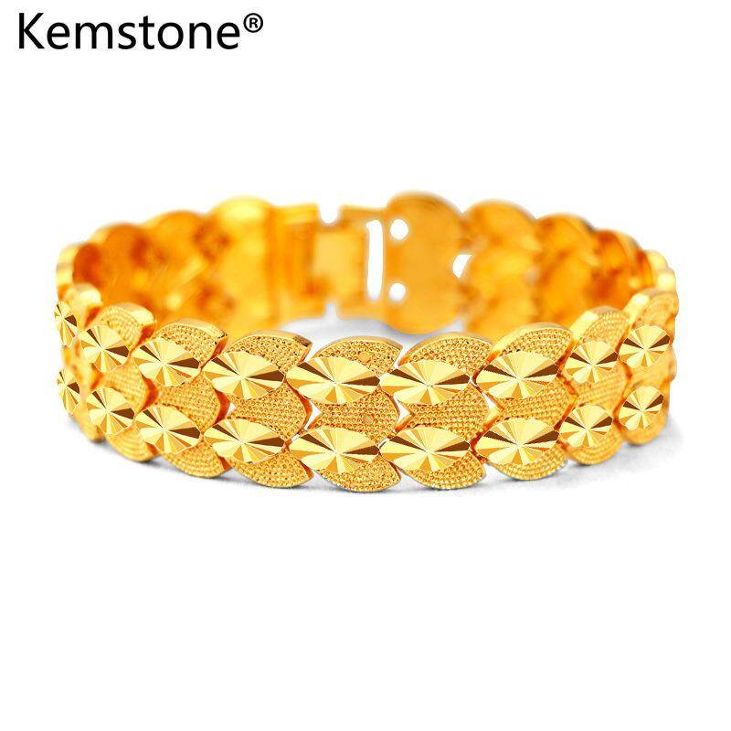 Kemstone 24K Gold Plated Fashion Mesh Wide Bangle Bracelet Jewelry for Men Gift