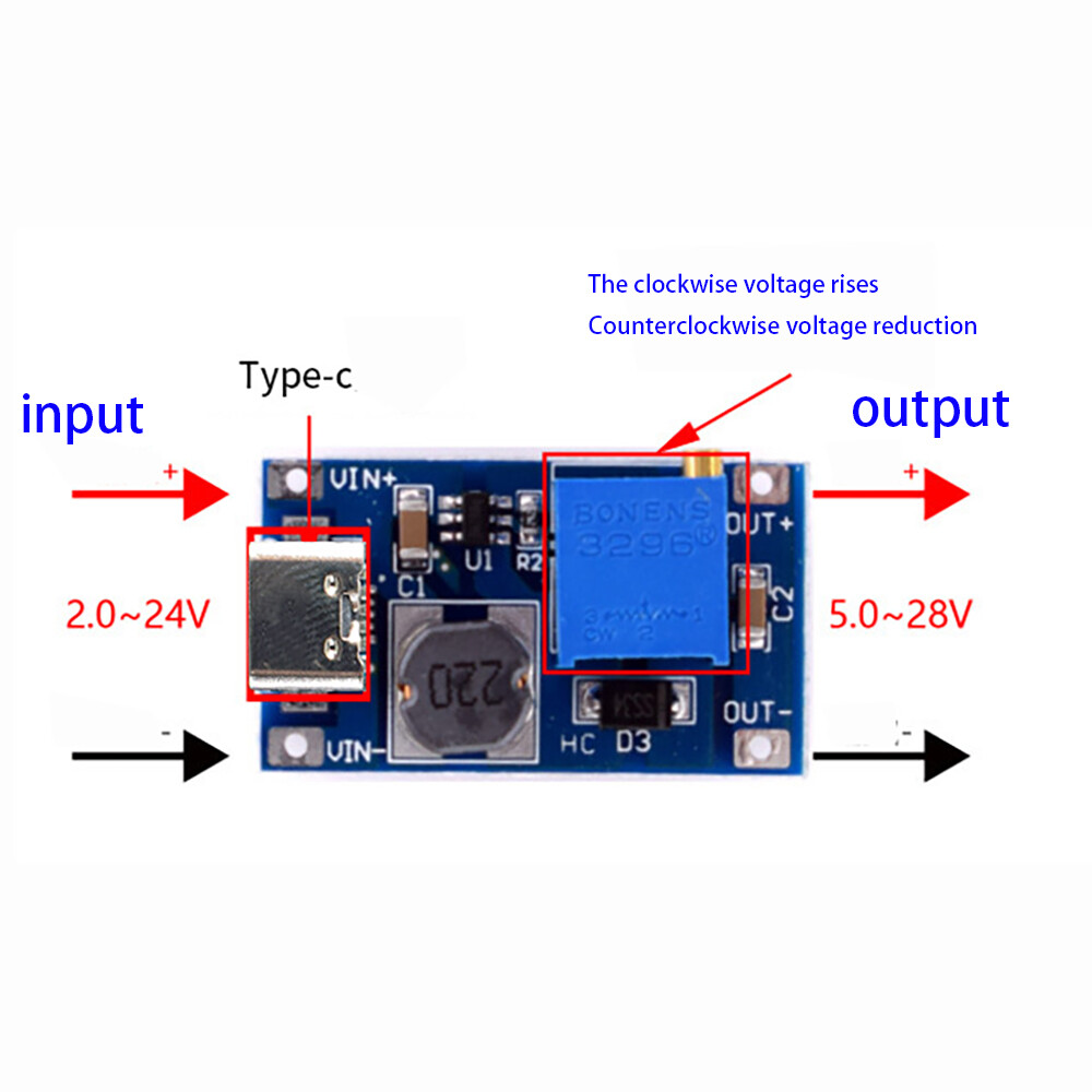 1PCS MT3608 DC-DC Step Up Converter Booster Power Supply Module Boost Step-up Board MAX output 28V 2A