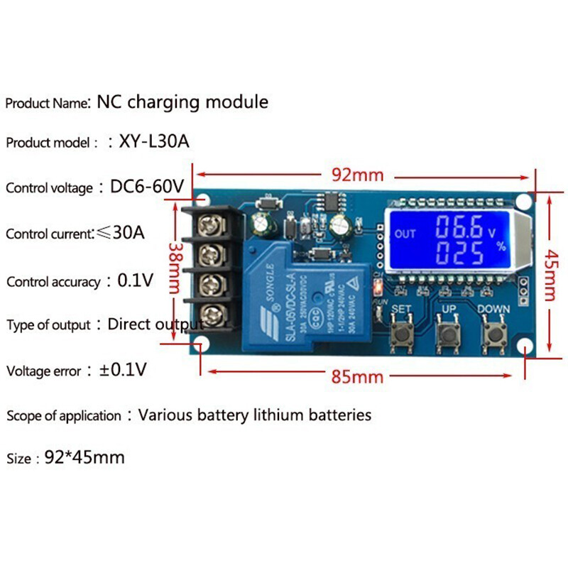 DC 6-60V 30A Storage battery Charging Control Module Protection Board Charger Time Switch LCD Display XY-L30A
