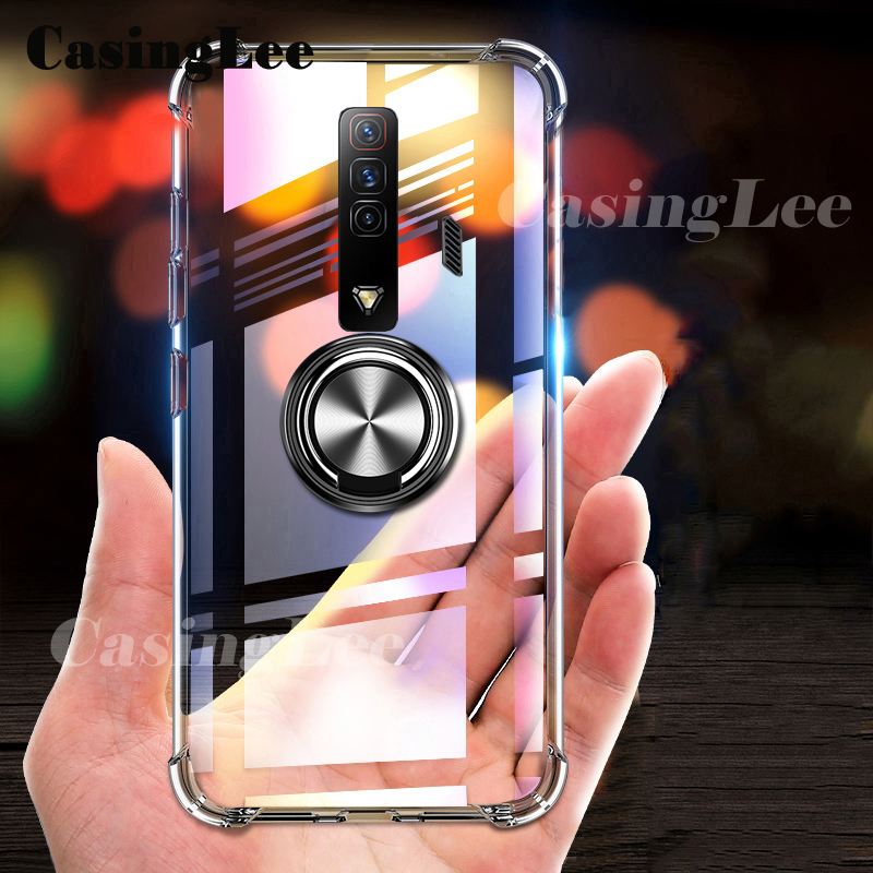 Casinglee For Nubia Redmagic 7S 7 Pro Case Soft Clear Transparent Protector Shockproof Car Magnetic Holder Ring Back Cover Casing hp Nubia Red magic 7 7S Pro Phone case