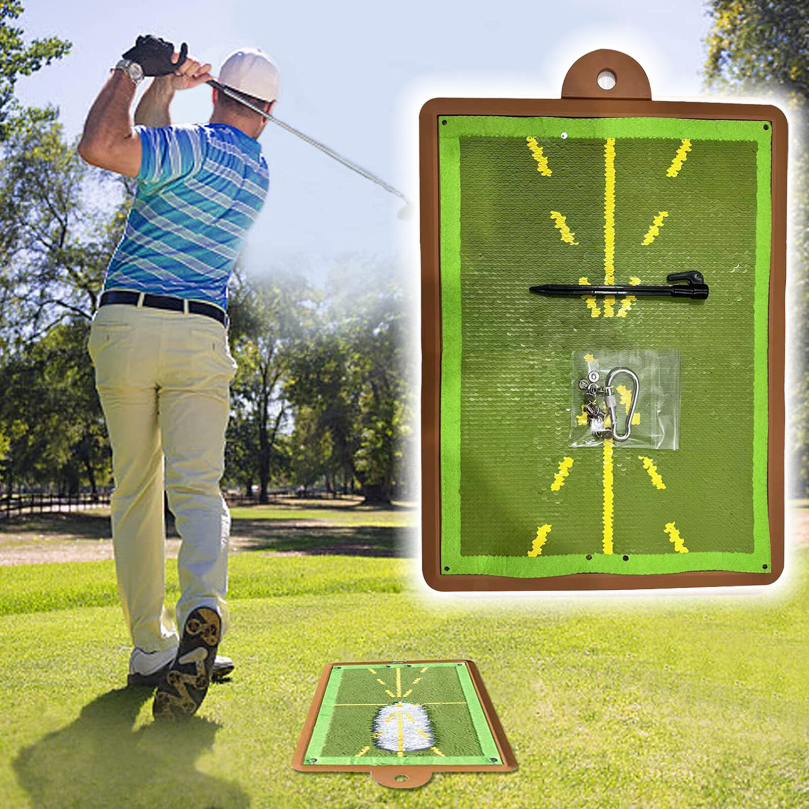 Golf Swing Training Mat Strong Grip Anti-slip Golf Practice Plastic Hitting Trajectory Check Directional Mat Golf Accessories Convenient Golf Swing