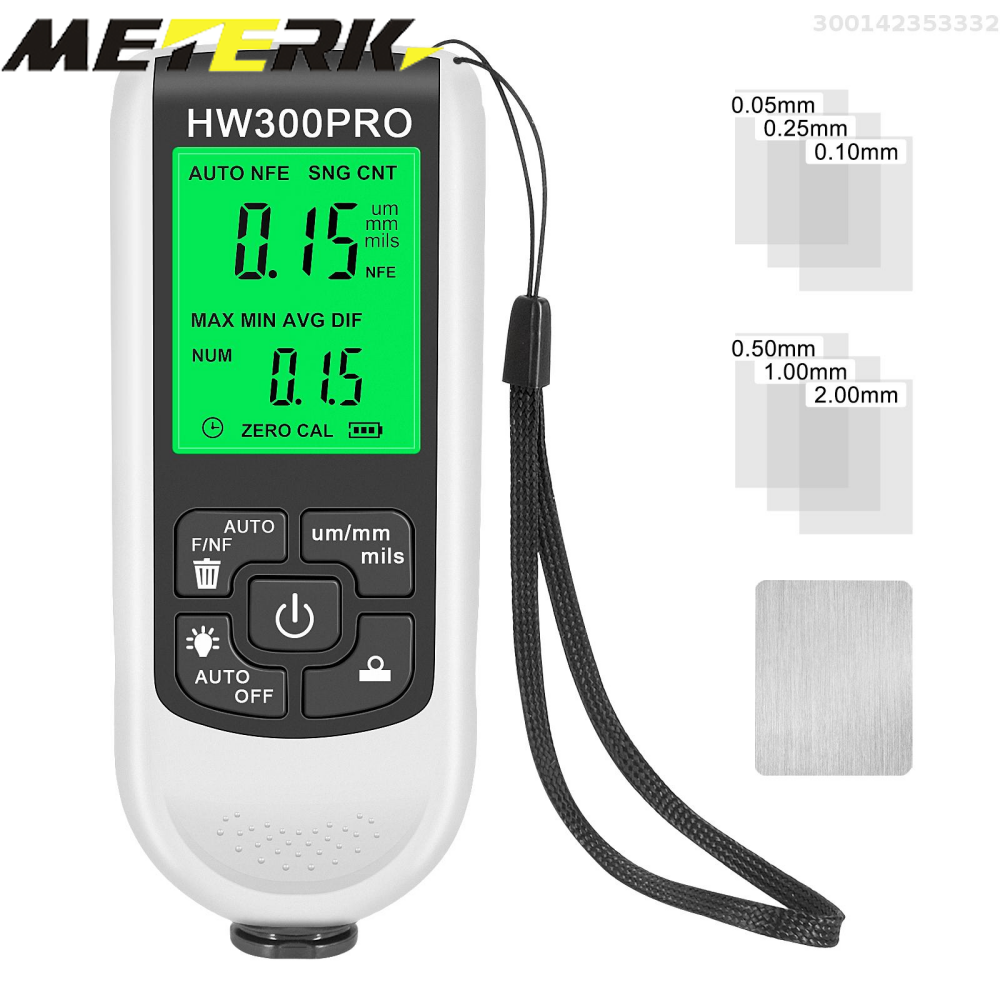 Meterk 0-2000UM Thickness Gauge High Precise LCD Digital Automobile Film Thickness Meter Car Paint Coating Thickness Tester Three Probe Modes Three Units Switching with Multi-point and Zeroing Calibration Function