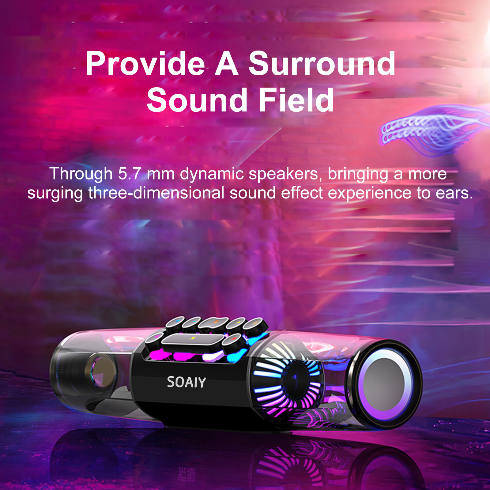 soaiy SH19 HiFi Speaker Computer Game BT Subwoofer RGB Light Key Bass ...