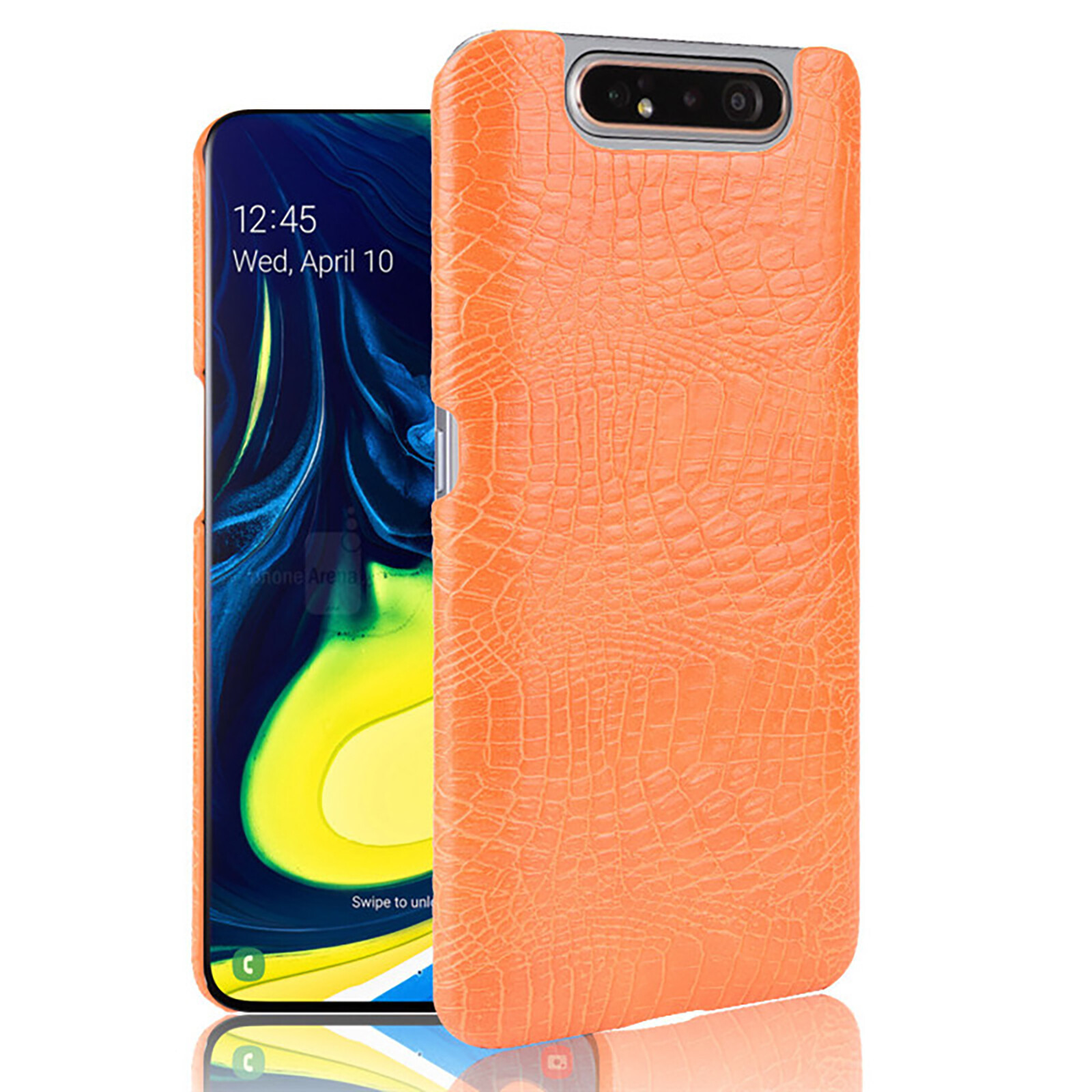 Retro Leather Phone Protective Case Crocodile Pattern Back Cover Solid Color Shell for Samsung Galaxy A80/A90 Phone