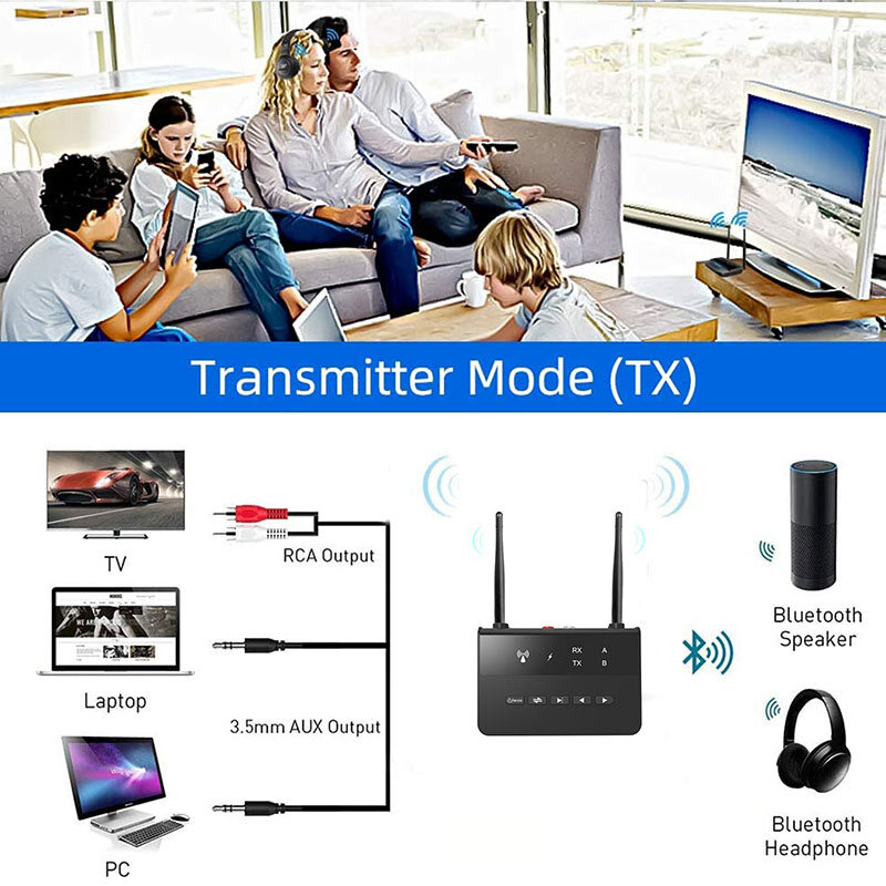 VAORLO Bộ Thu Phát Âm Thanh Bluetooth 5.0 CSR 80M Bypass Aptx LL Bộ Chuyển Đổi Không Dây Tầm Xa Độ Trễ Thấp RCA AUX 3.5Mm Cho Máy Tính Xe Hơi T V