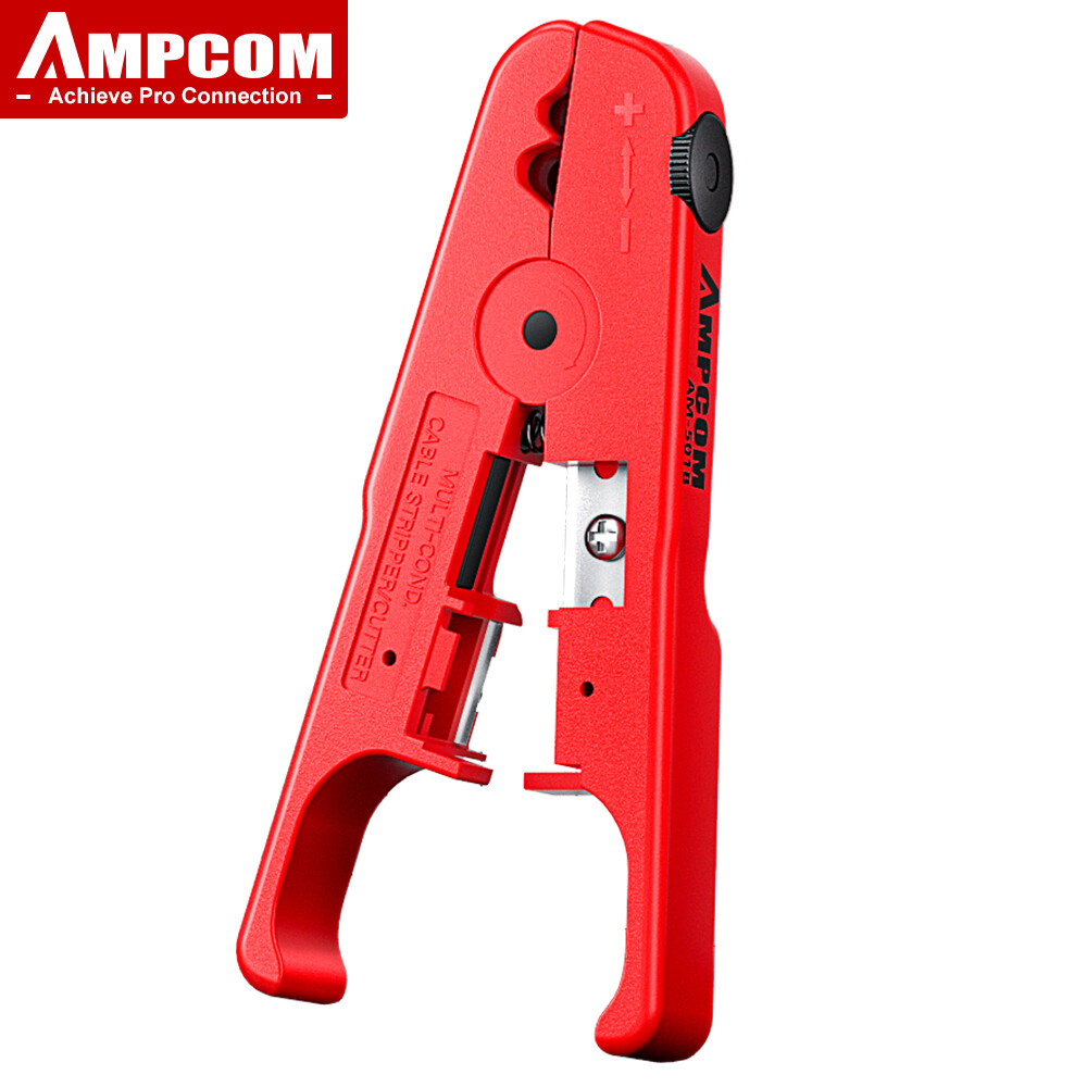AMPCOM Cable Wire Stripper Compression Tool Coaxial Cable Stripper, Round Cable , Cutter And Flat Cable Stripping Tool