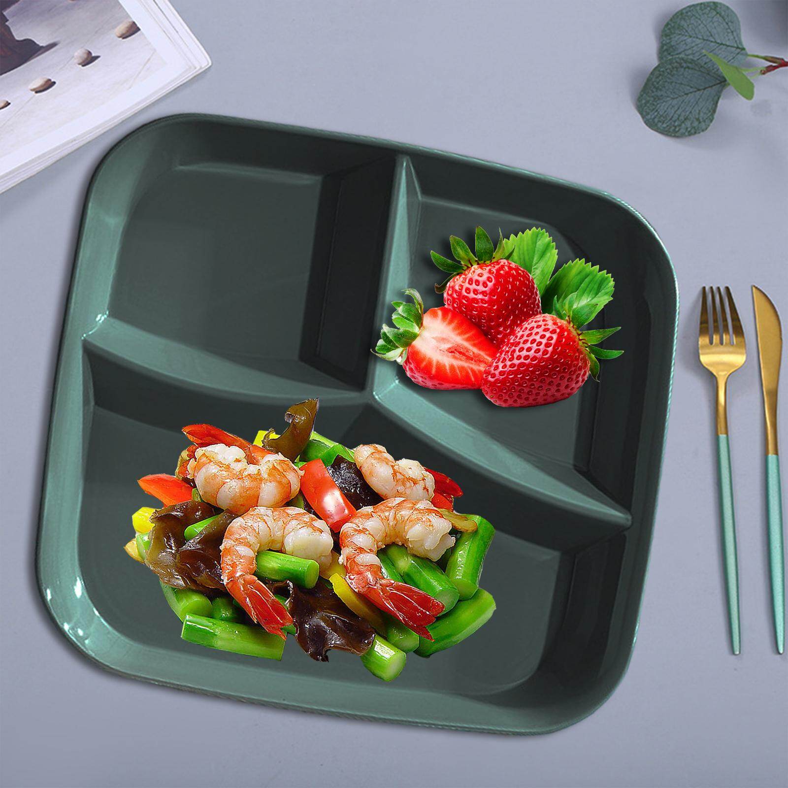 Serbery 3-Compartment Plate Food Dish Diet Food Control for Restaurant Kitchen