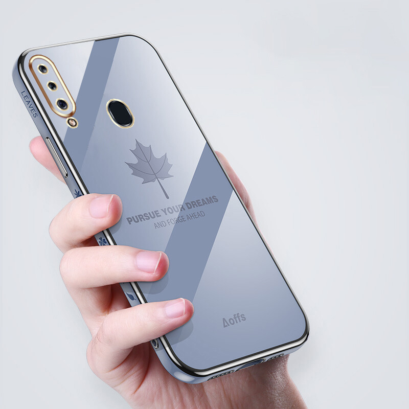 YBD Straight Edge Plating Phone case For Samsung Galaxy A20S A10S casing,Precise Camera Protection case Maple leaf pattern cover with Free lanyard