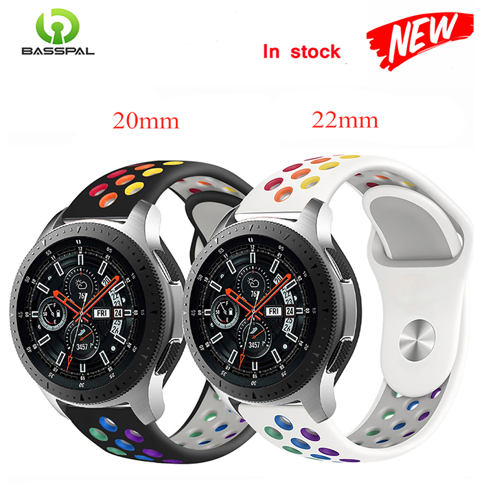 Basspal Rainbow Silicone 20mm 22mm Band For Samsung Galaxy Watch 5/4 44mm 40mm classic 46mm 42mm Silicone Bracelet Active 2 Galaxy Watch 5 pro 45mm Strap