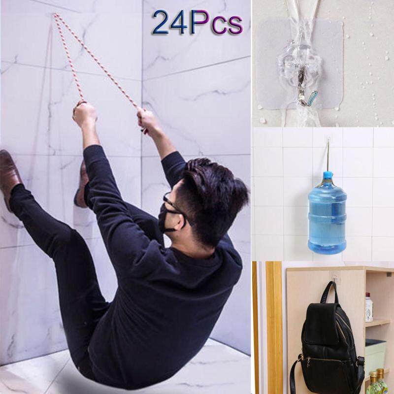 Hotilystore 24x Strong Transparent Suction Cup Sucker Wall Hooks Hanger For Kitchen Bathroom