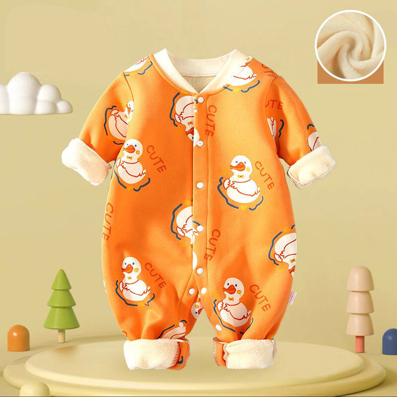 IQANGEL Baby's new fleece one-piece romper thickened and warm out clothes hugging clothes