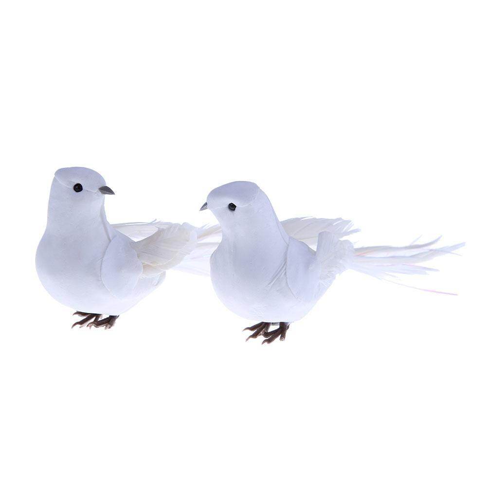 2pcs White Feather Artificial Foam Doves Lover Peace Doves Bird Home Decor