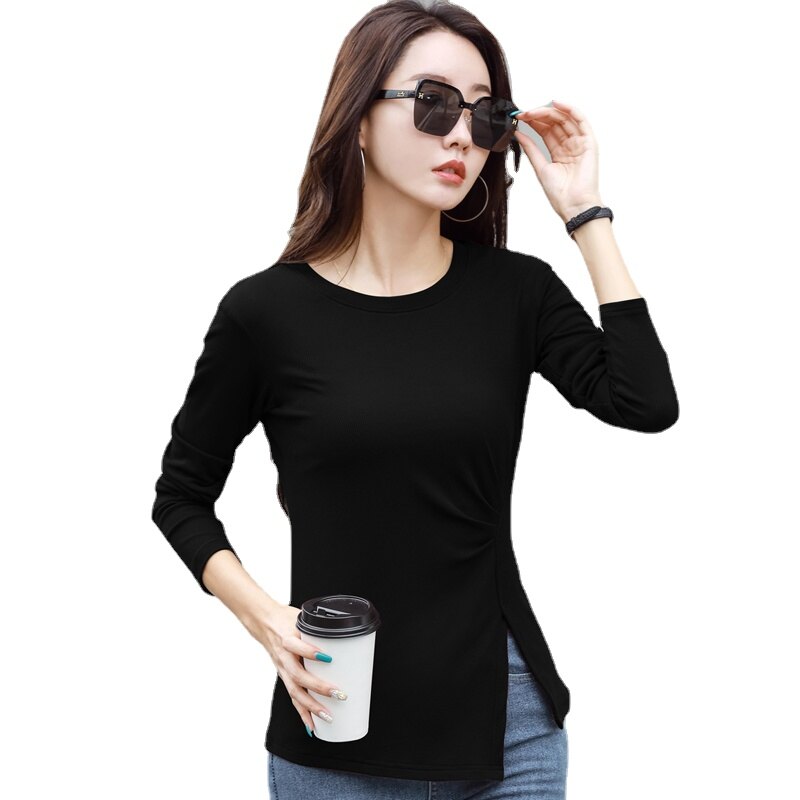 Women's T-shirt Long Sleeve Crew Neck Casual Tee Solid Color Top