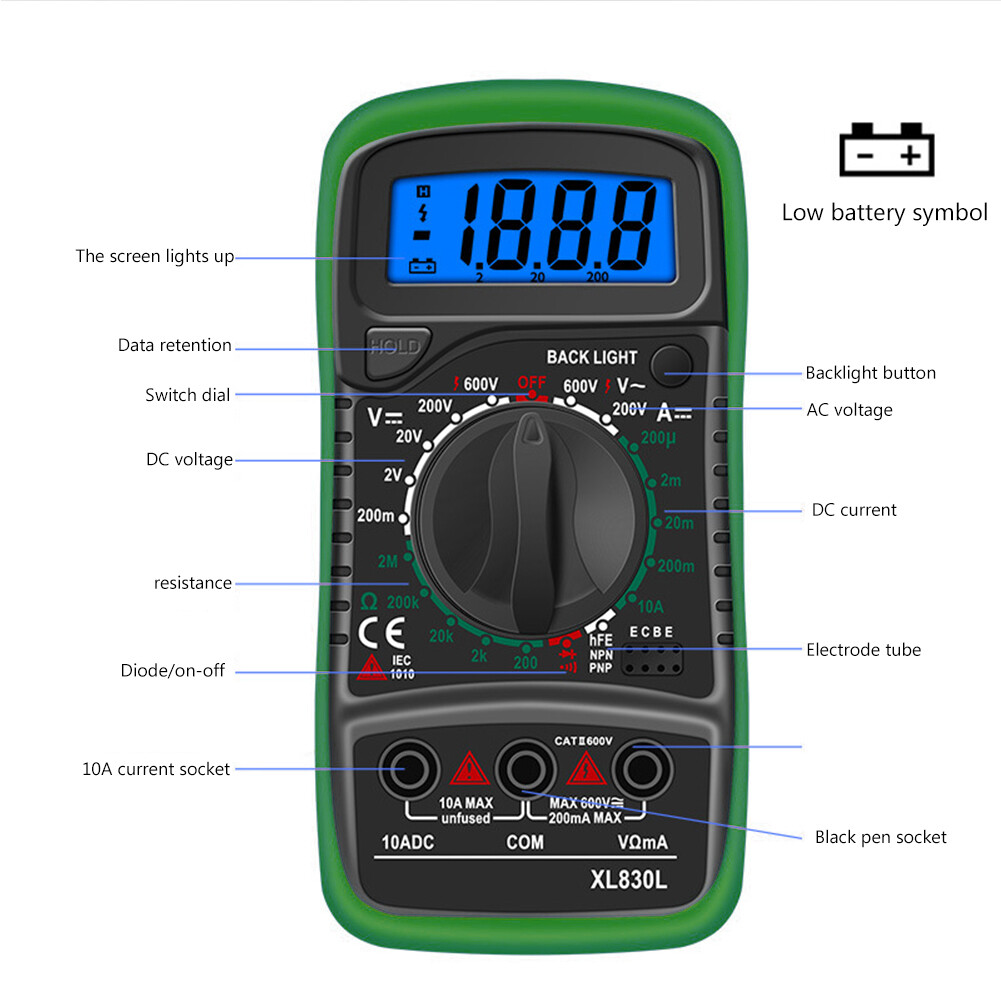 Portable AC/DC Voltage Test Meter LCD Backlight Display Multifunctional Digital Multimeter Tester for Professional Factory School