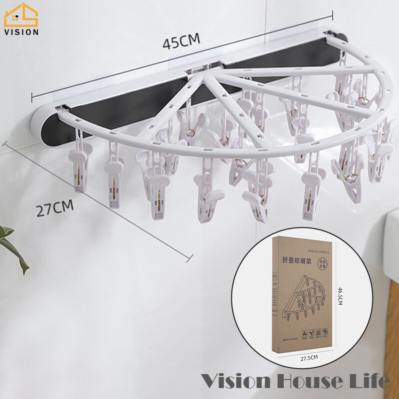 Vision Giá Phơi Đồ Gia Dụng Giá Treo Đồ Lót Có Thể Gập Lại Nhiều Kẹp Vớ Gắn Tường Giá Để Đồ Không Cần Đục Lỗ Giá Phơi Đồ Phòng Tắm Ban Công Gấp Gọn Treo Tường