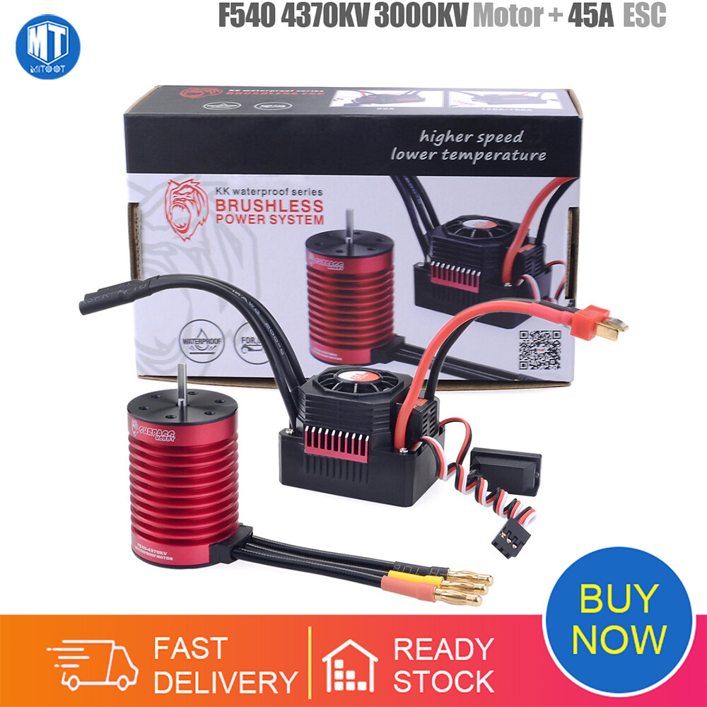 Surpass hobby kk waterproof combo f540 3000kv 4370kv brushless motor w/ 45a brushless esc for 1/10 rc car / tamiya axial redcat