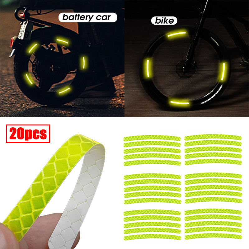 20Pcs Car Wheel Reflective Green Warning Stickers Universal for Motorcycle Bicycle Reflective Strip