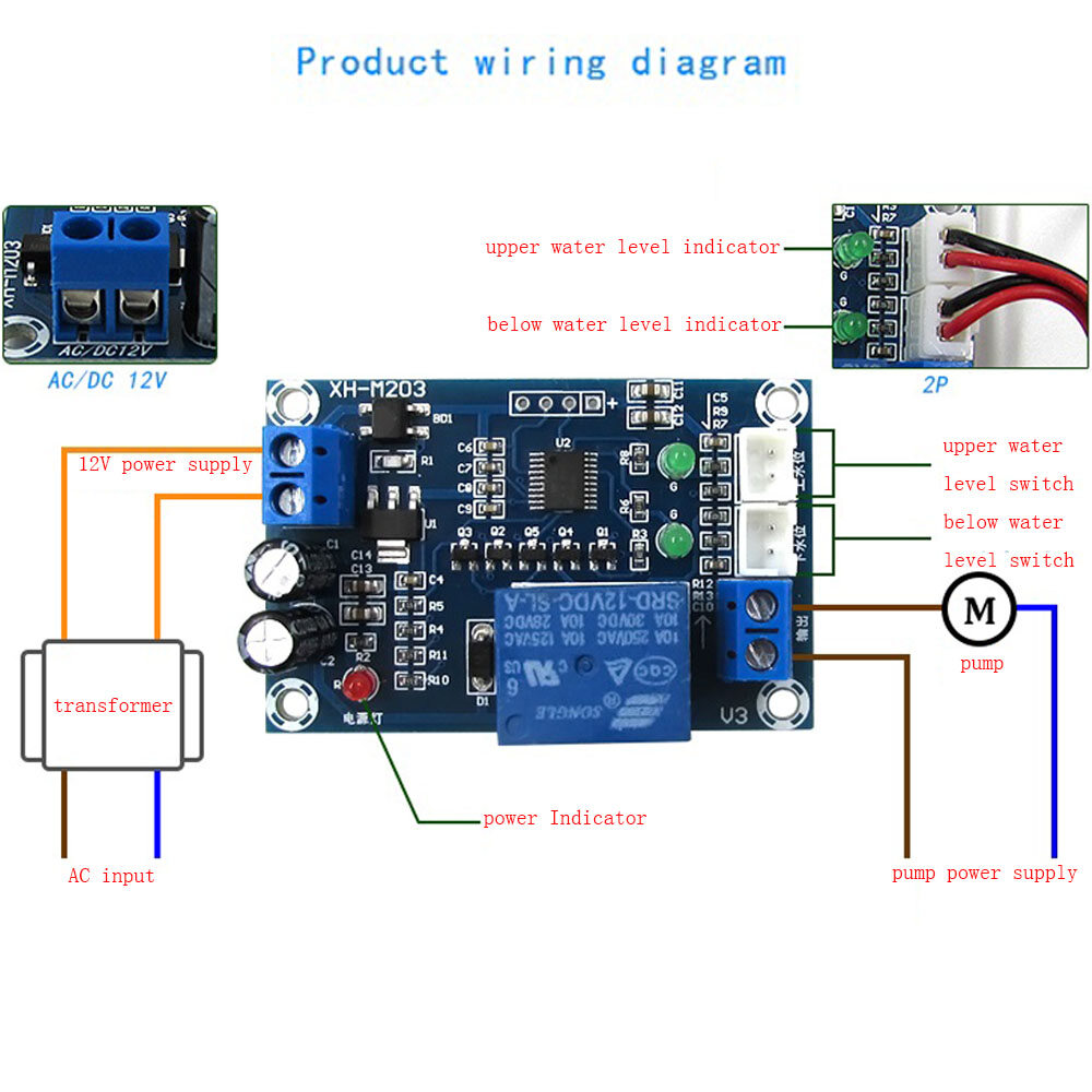 XH-M203 12V Water Level Controller Automatic Water Level Controller Relay Pump Switch Liquid Sensor Switch Level Control Board