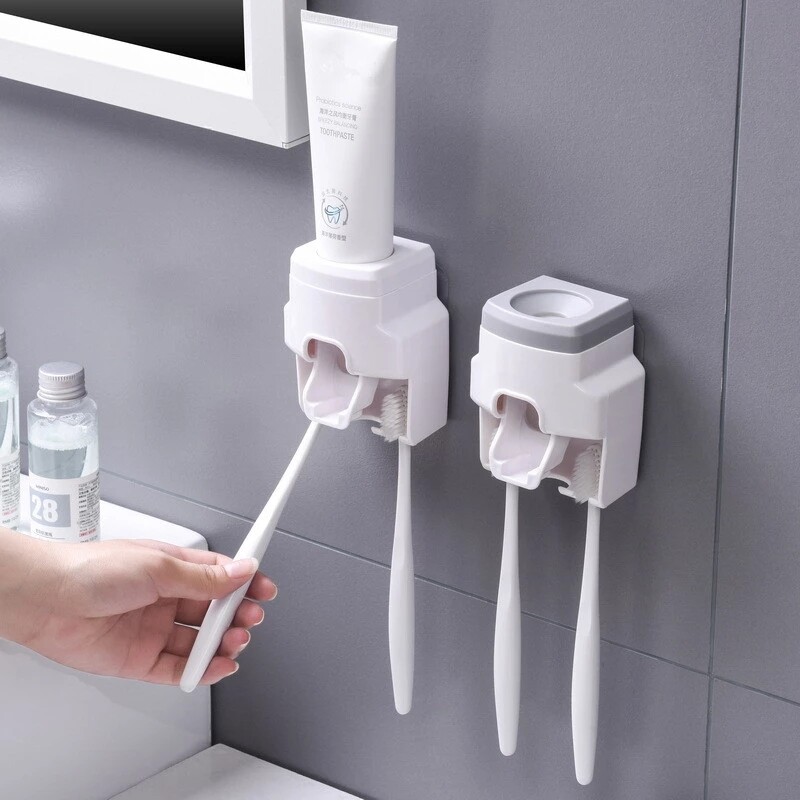 Polocat Wall Mount Tự Động Kem Đánh Răng Dispenser Phụ Kiện Phòng Tắm Không Thấm Nước Lười Biếng Kem Đánh Răng Bàn Chải Đánh Răng Ép