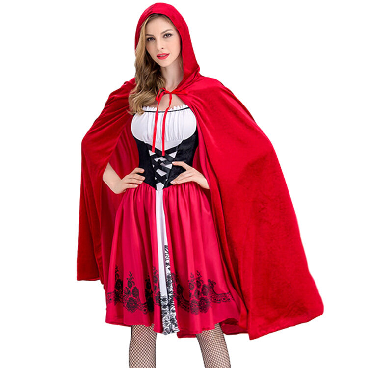 Trang Phục Mũ Trùm Đầu Cưỡi Ngựa Nhỏ Màu Đỏ Cho Nữ Đầm Dự Tiệc Halloween Giáng Sinh Cho Người Lớn Kèm Áo Choàng Bộ Đồng Phục Nữ Hoàng
