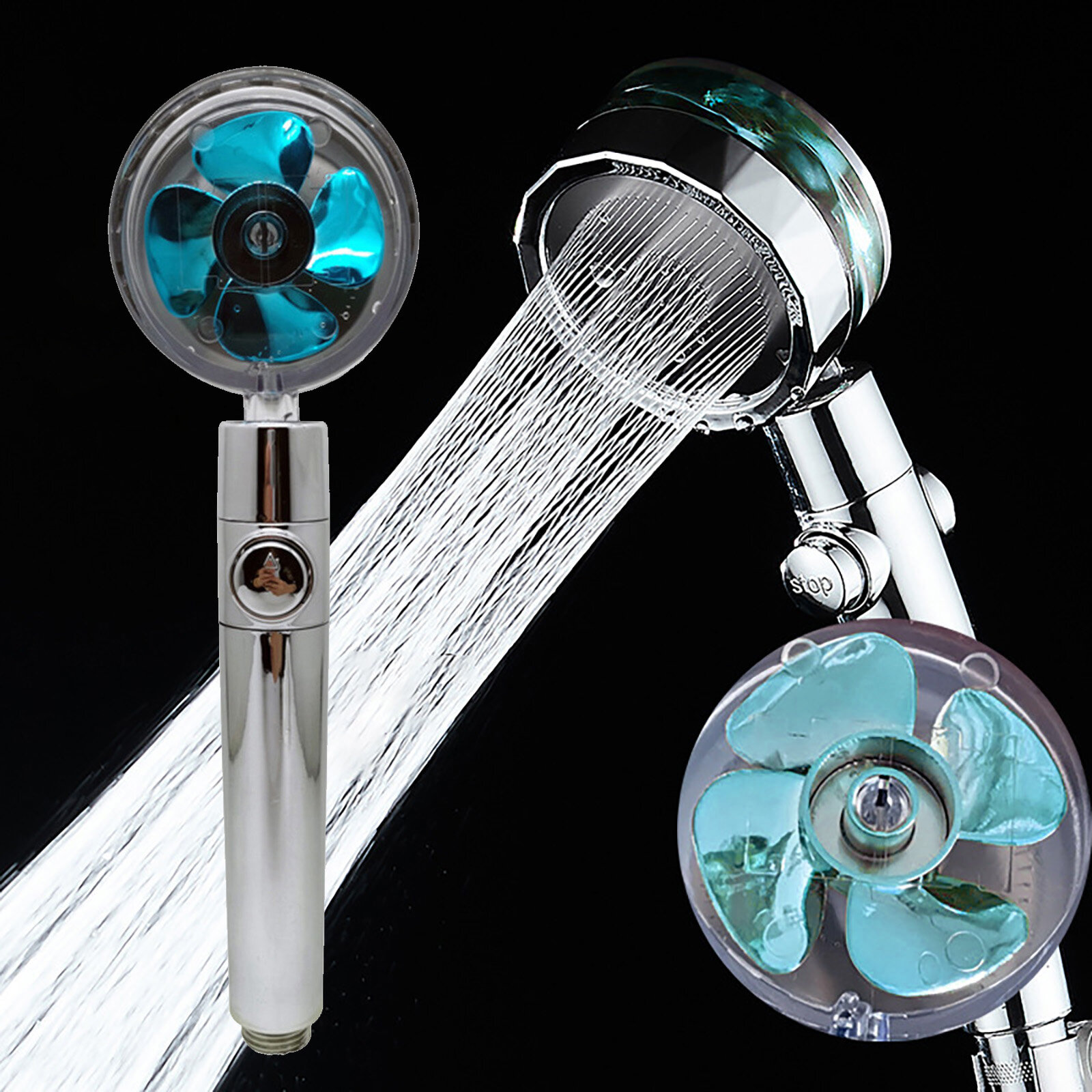 Multi-color Propeller Handheld Shower Head Nozzle High Pressure Adjustment