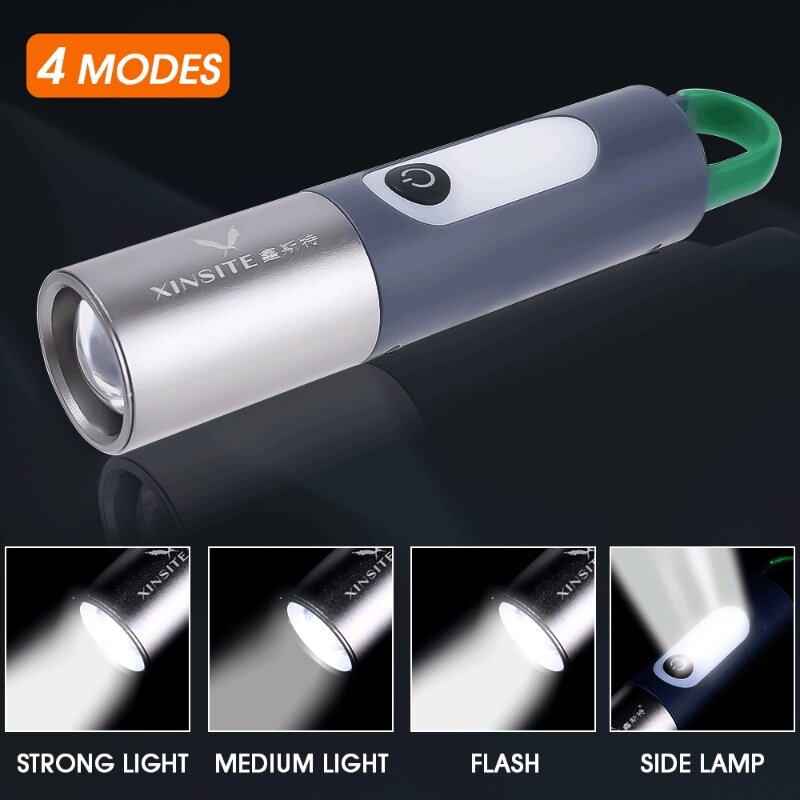 Mini Đèn pin móc khóa đèn pin Led sạc điện xách tay đèn pin sạc USB công suất cao cắm trại tầm xa đèn lồng