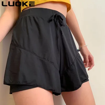LUOKE Yoga Pants for Women Sport Shorts Women 2 In 1 Plus Size Yoga Suit for Women Elastic Fitness Sport Short Pants Women Wear Running Shorts Pants Quick Dry High Elasticity Double Layer