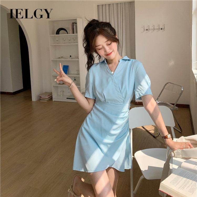IELGY Đầm Trắng Eo Cao Mỏng Phong Cách Pháp Cho Nữ