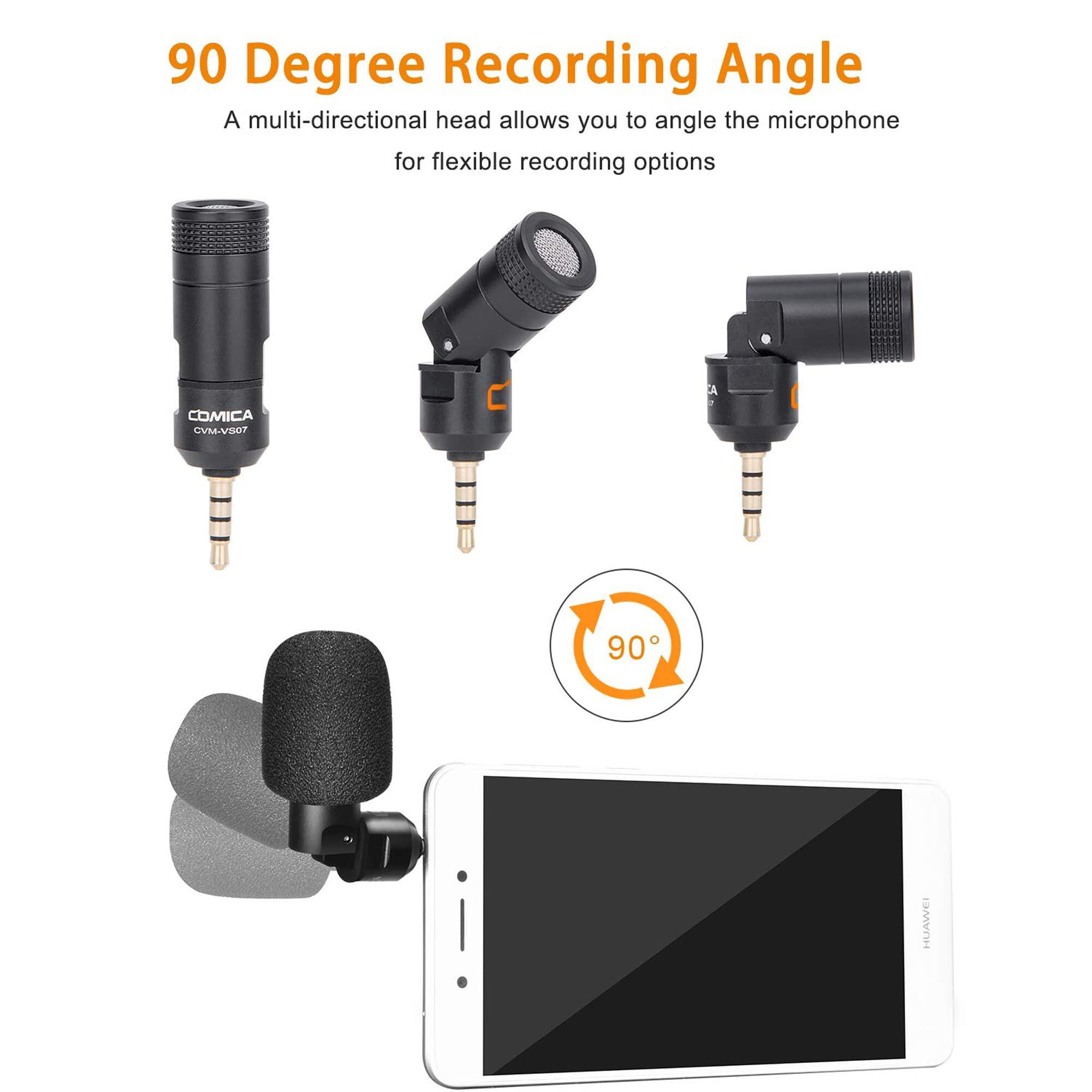 Comica CVM-VS07 Mini Microphone micrô điện dung cho ghi âm Mini Microphone cho điện thoại vlog cho điện thoại thông minh, máy tính bảng, máy ảnh, GoPro 7/8, máy tính xách tay và hệ thống Micro không dây