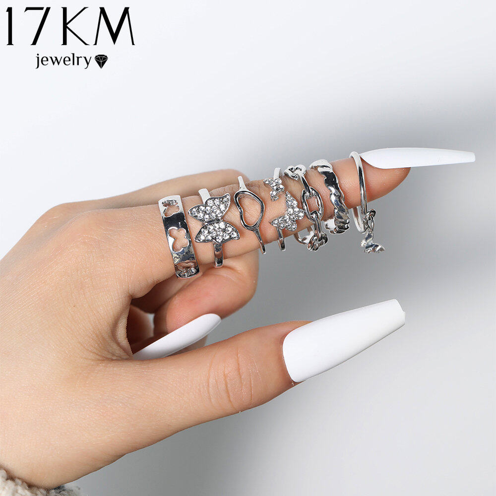 17km màu bạc Zircon Nhẫn Bướm thiết lập cho phụ nữ cô gái thời trang mới cổ điển Nhẫn có hình trái tim nữ Phụ kiện trang sức quà tặng