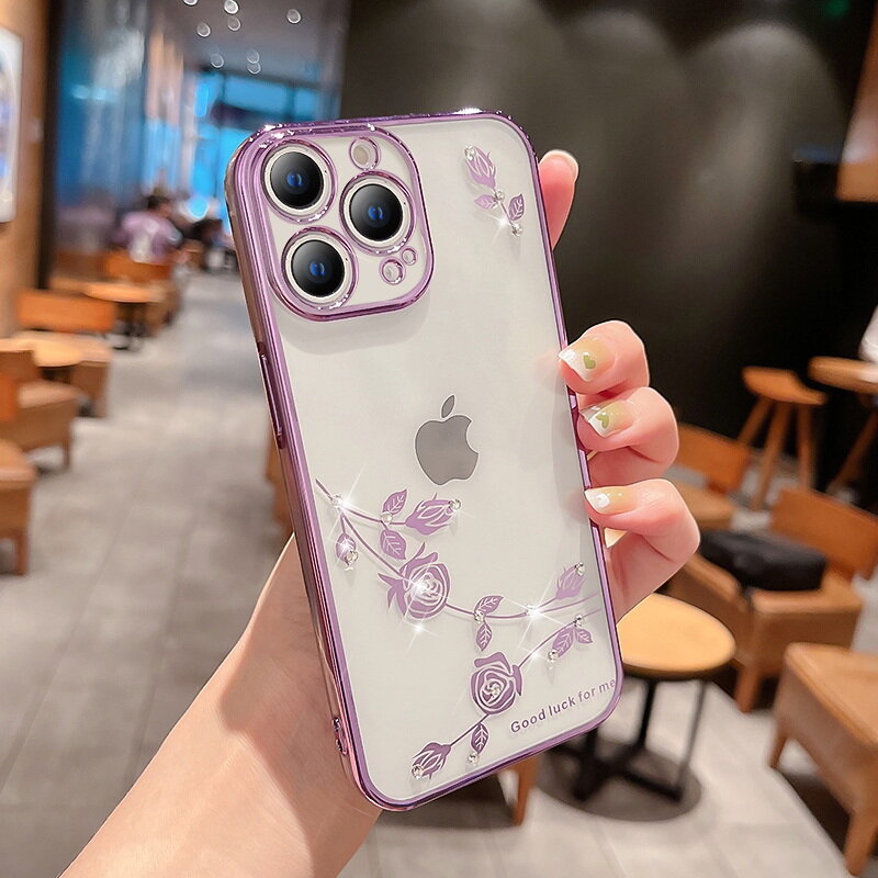 SNOOTORY Crystal Flower Phone Case For iPhone 13 Pro Max 12 Plating Silicone Soft Case Clear Camera Protective Case Cover for iPhone 11 12 Pro