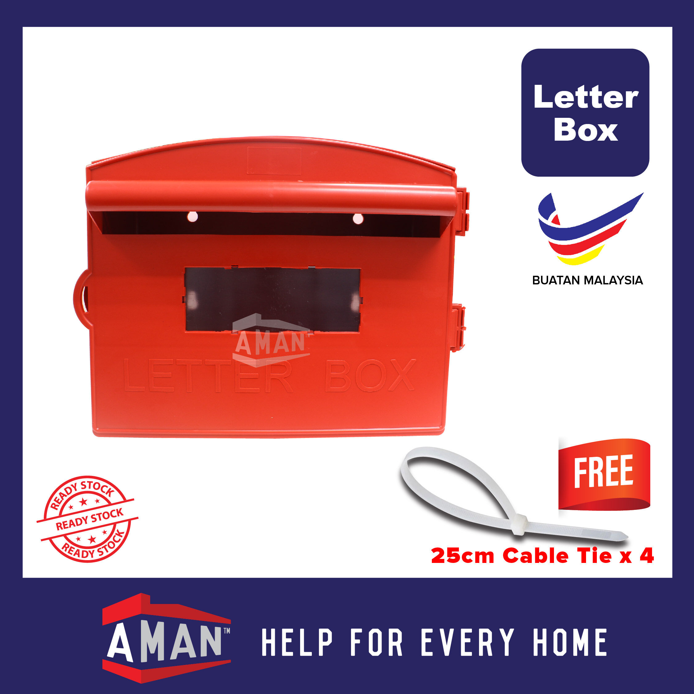 PVC Post Letter Box Thick Plastic Red Mail Letterbox Mailbox Kotak 