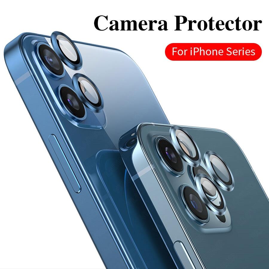 Ốp Bảo Vệ Màn Hình Ống Kính Máy Ảnh Phủ Toàn Bộ 3D Cho IPhone 13 Pro Max 12 Pro Max 12 Mini Kính Cường Lực Bảo Vệ Máy Ảnh + Ốp Vòng Kim Loại