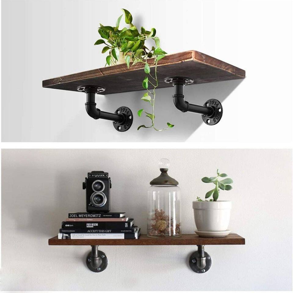 Giá Đỡ Kệ Ống Giá Đỡ Kệ Sắt Công Nghiệp Giá Đỡ Kệ Ống Cho Kệ Nổi Tùy Chỉnh Giá Đỡ Kệ Mộc Mạc Tự Làm Bao Gồm Phần Cứng Màu Đen