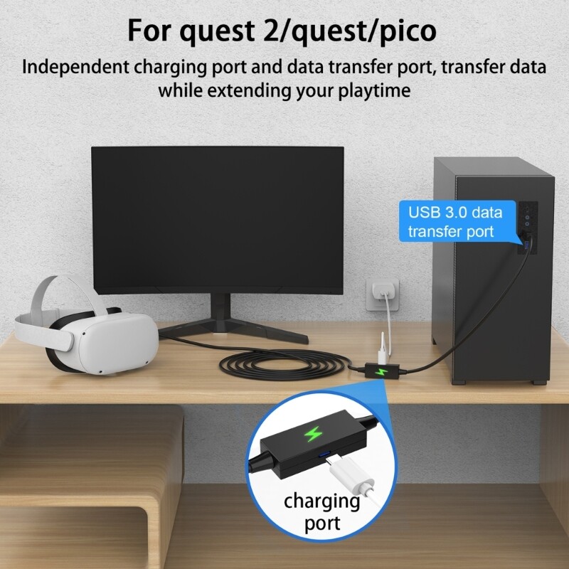 Cáp Dây Truyền Dữ Liệu Tốc Độ Cao Cho Tai Nghe Quest 2/PICO4/Neo3/ Quest Pro VR Cáp Type C Sạc Góc Phải