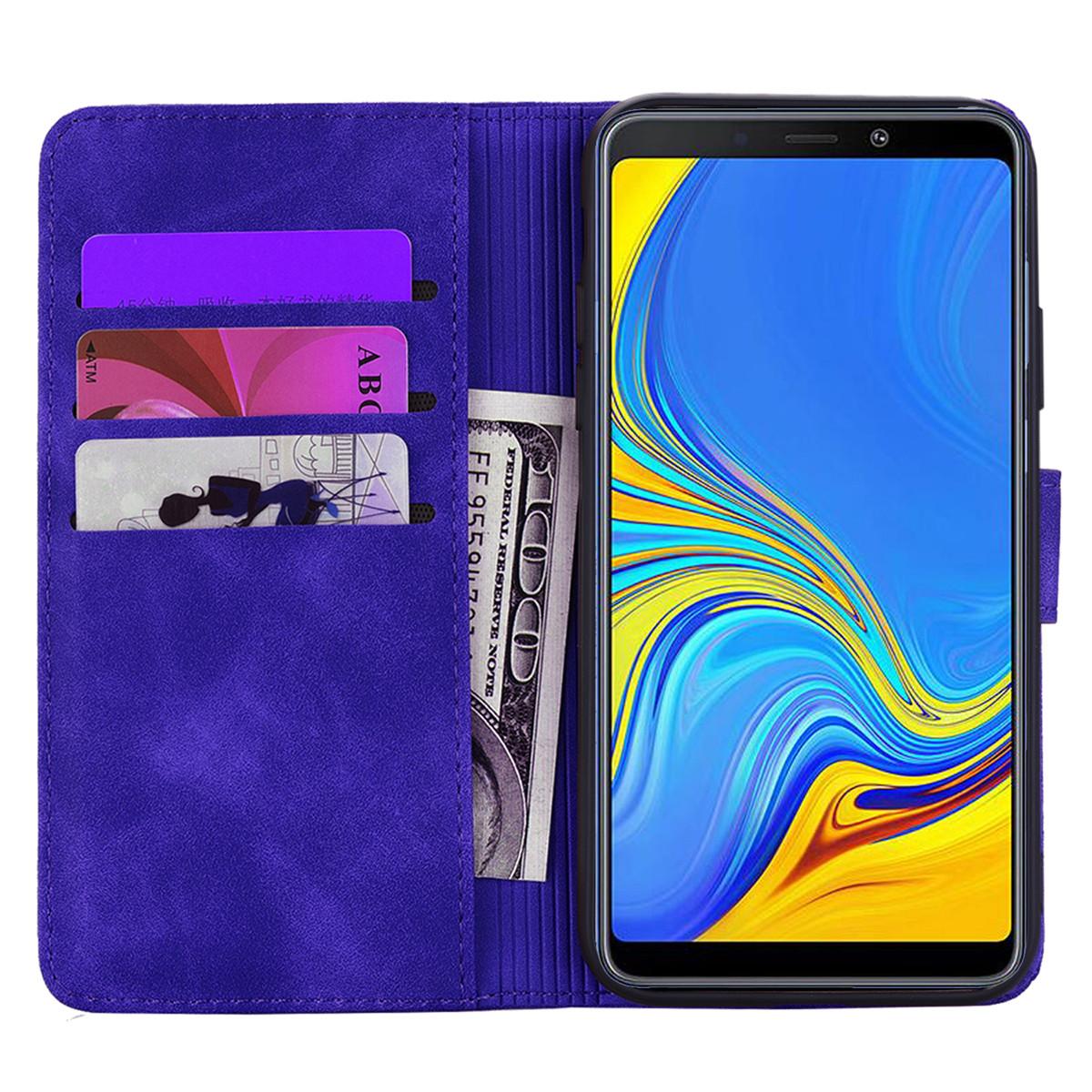 Cho Samsung A9 2018 Leather Case, Wallet vỏ điện thoại ánh sáng Slim Flip Folio Bìa Durable Shell chính hãng Matte da bò cảm thấy, với chân đế và khe cắm thẻ tiền mặt dây đeo cổ tay