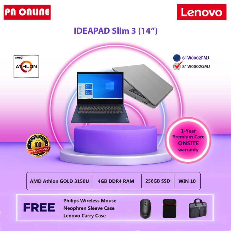 Lenovo Ideapad 3 IP3 -14ADA05 81W0002FMJ -AMD Athlon GOLD 3150U /256GB SSD /4GB-12GB RAM /14 HD /Win 10 /1 Year Malaysia