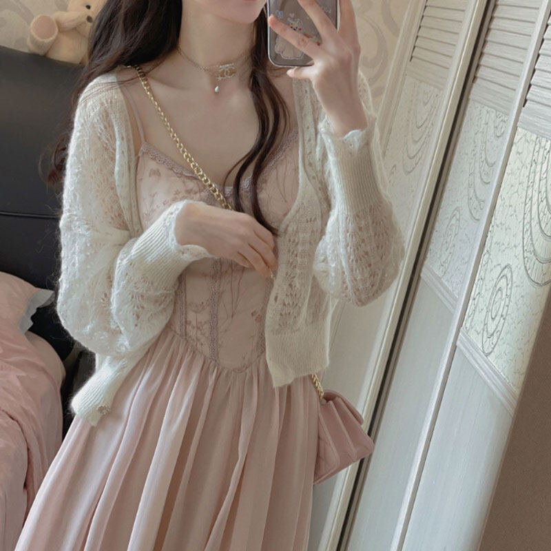 Du Yan French pink lace fishbone suspender dress women's summer high-end waist a-line first love fairy dress